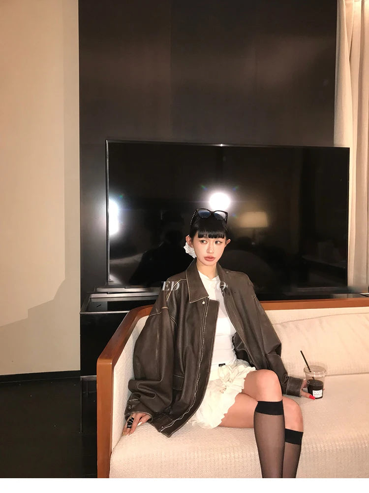 Lautaro Women’s Retro Faux Leather Oversized Jacket